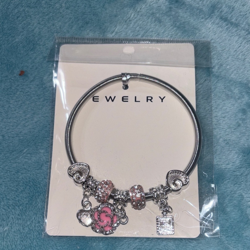 Silver and Pink Charm Bracelet